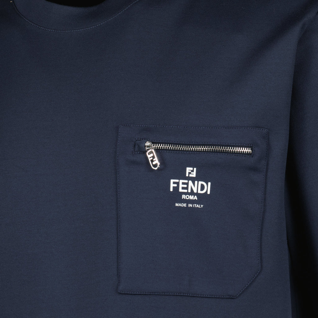 Fendi T-shirt, Navy Blue T-shirt, Men's Fashion, Logo T-shirt, Cotton T-shirt