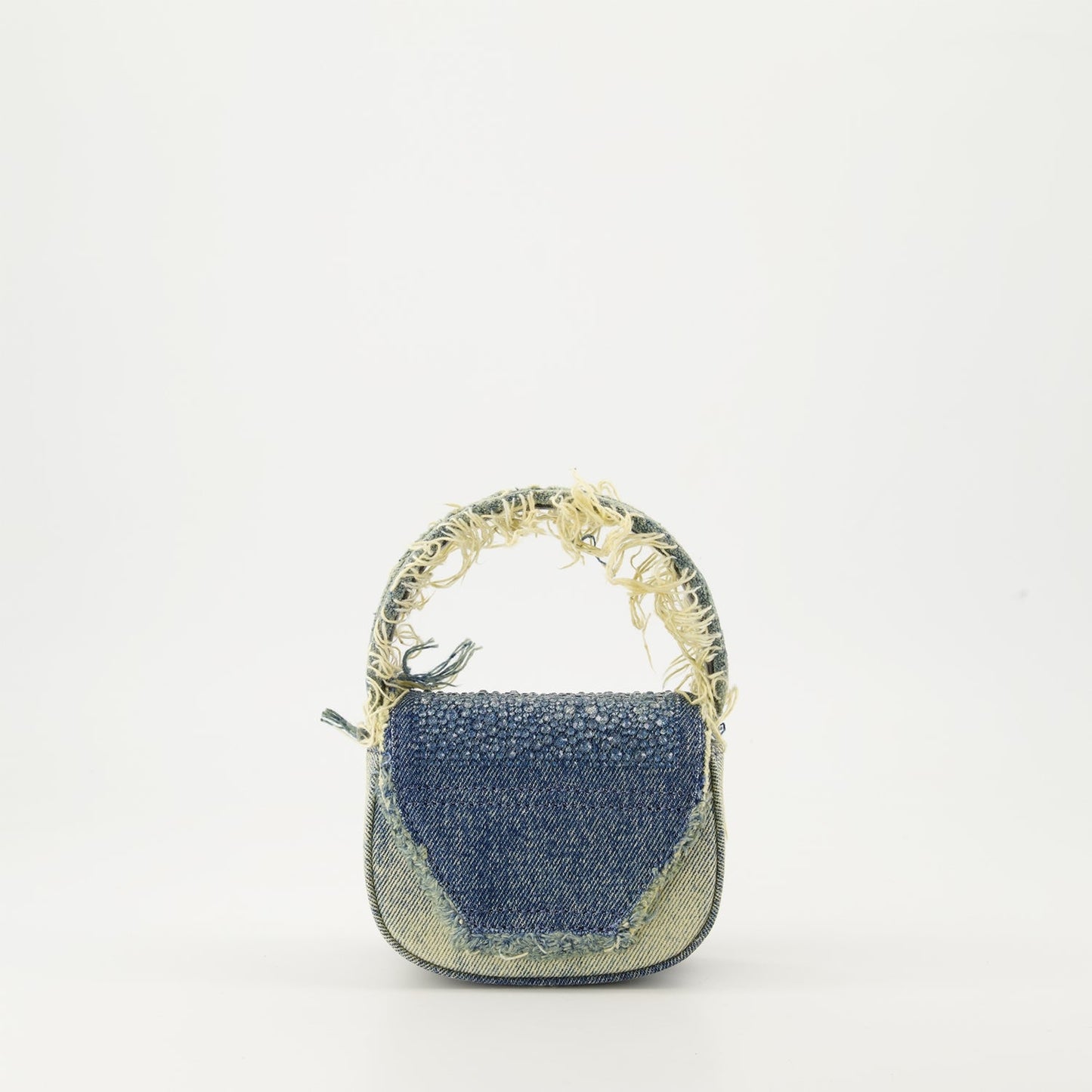 Diesel denim bag, strass shoulder bag, XS denim bag, luxury denim accessory, Diesel 1DR XS