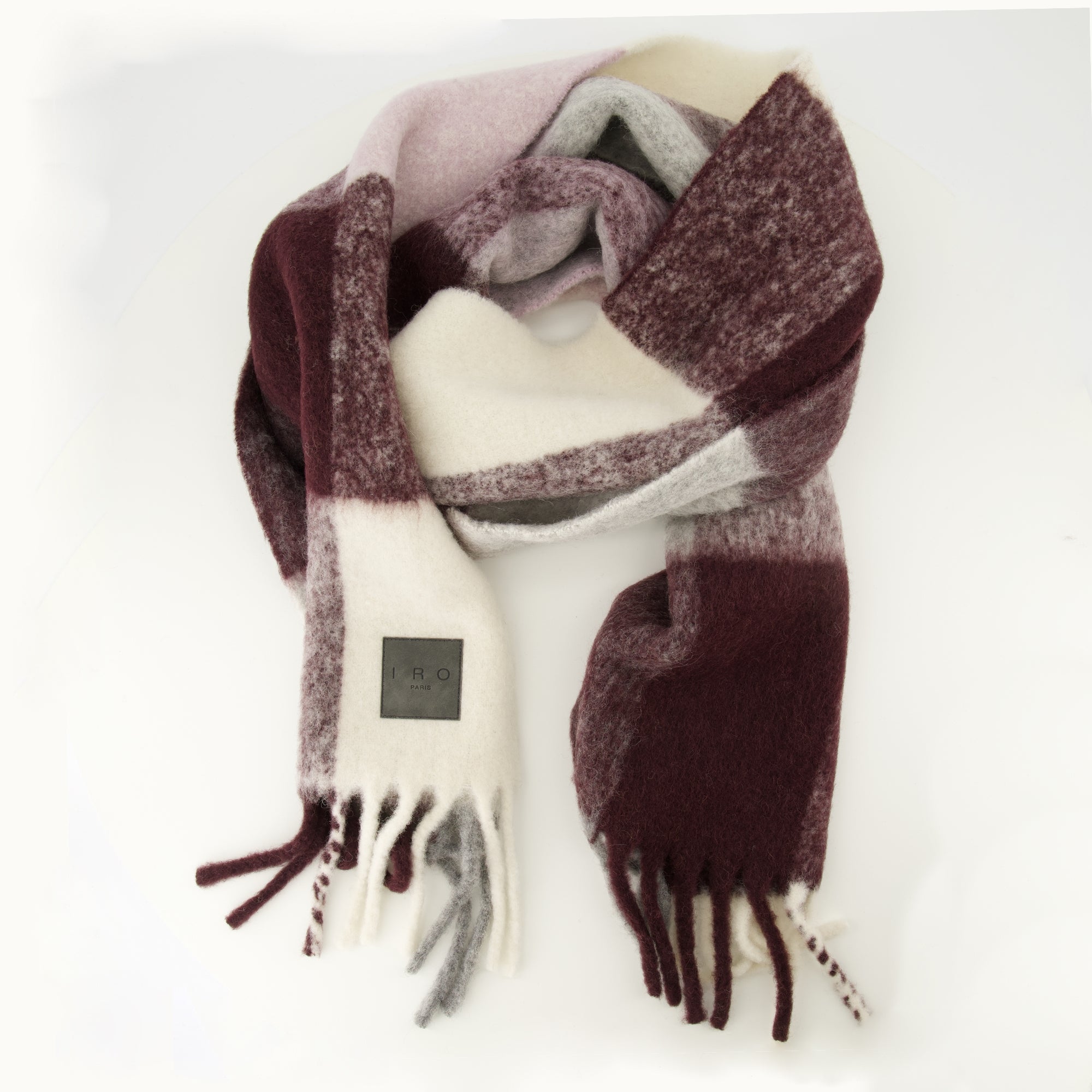 checkered scarf, Iro scarf, alpaca blend accessory, fringed edge scarf, Autumn Winter fashion