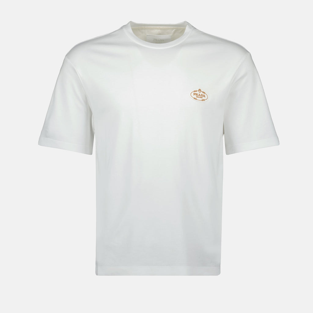 Image of White Logo T-Shirt by Prada for Men - Season Spring-Summer 2025 - Front View