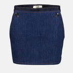 two-tone denim shorts, color block design, Fendi Autumn-Winter 2024, embroidered logo, chic denim shorts