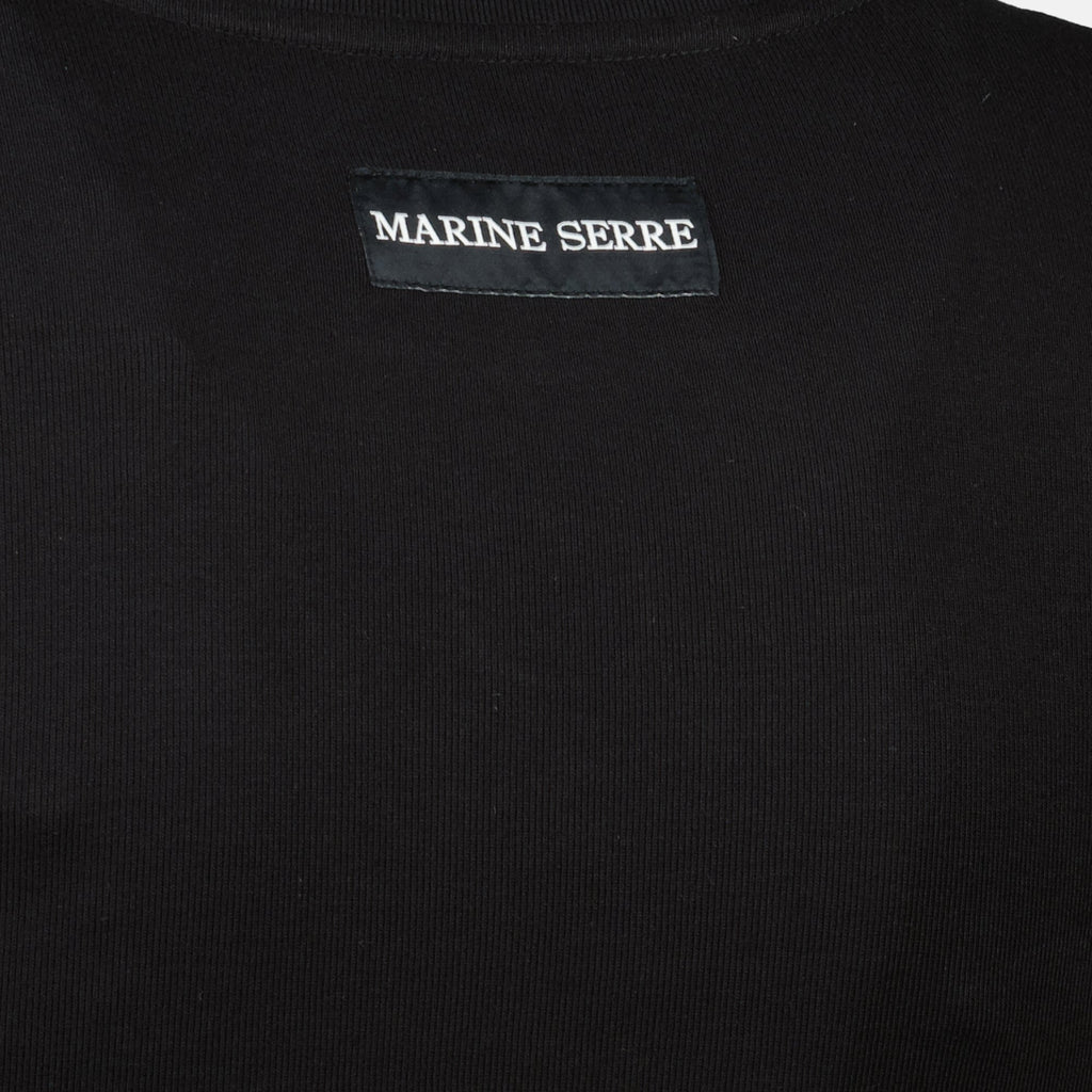 Moon Black T-Shirt, Marine Serre, cotton t-shirt, autumn winter fashion, embroidered logo t-shirt