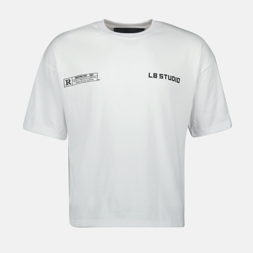 Image du T-shirt blanc Cupidon de L8 Studio pour hommes - Saison Printemps-Été 2025 - Vue de face