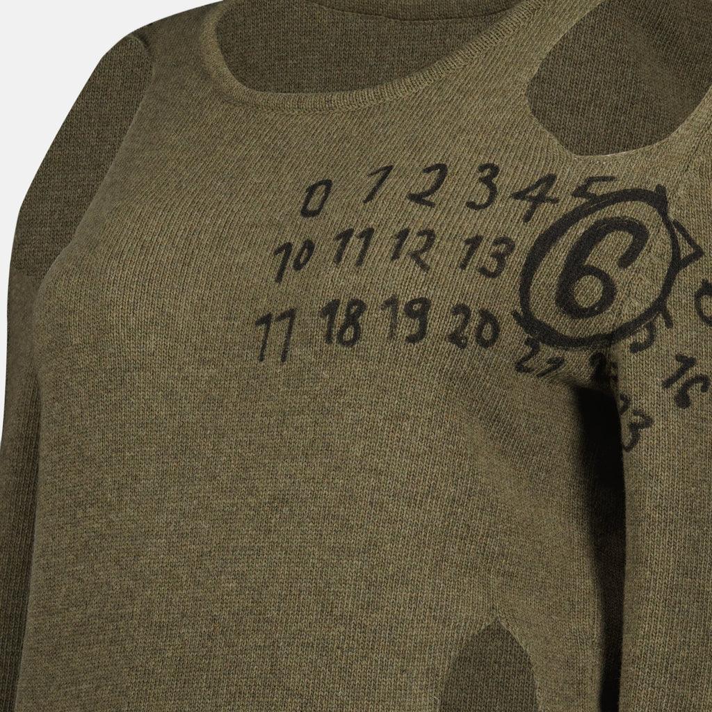 컷아웃 카키 울 니트