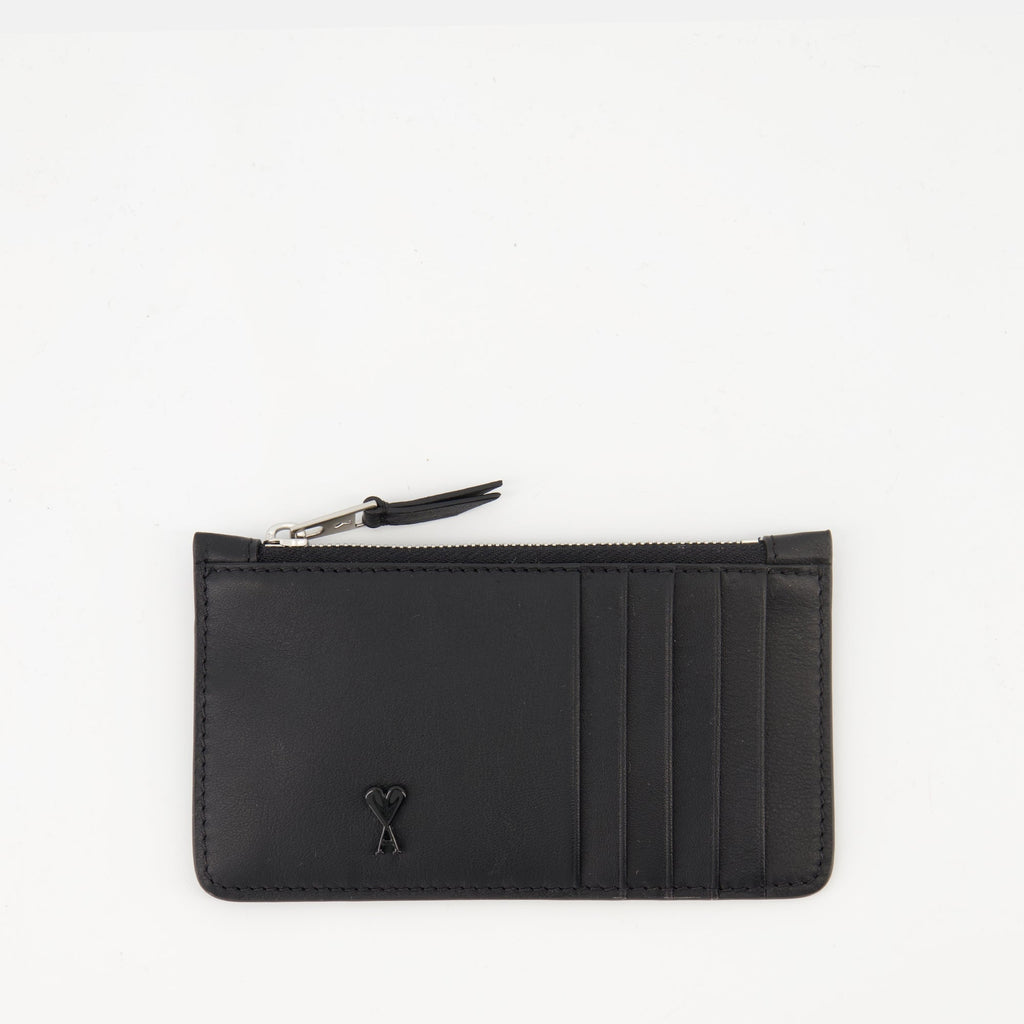 Ami Paris cardholder, zipped cardholder, black leather accessory, Autumn Winter 2025, unisex cardholder