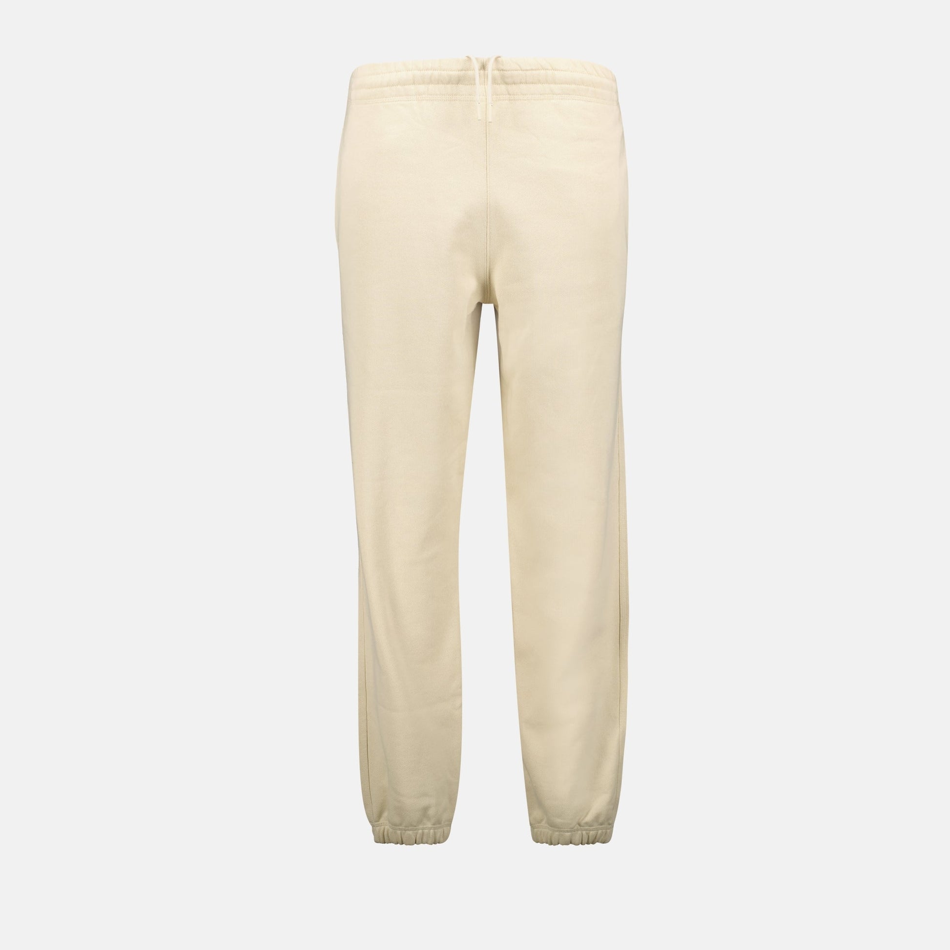 beige jogging pants, logo embroidery, wide fit pants, cotton joggers, Burberry Spring-Summer 2025