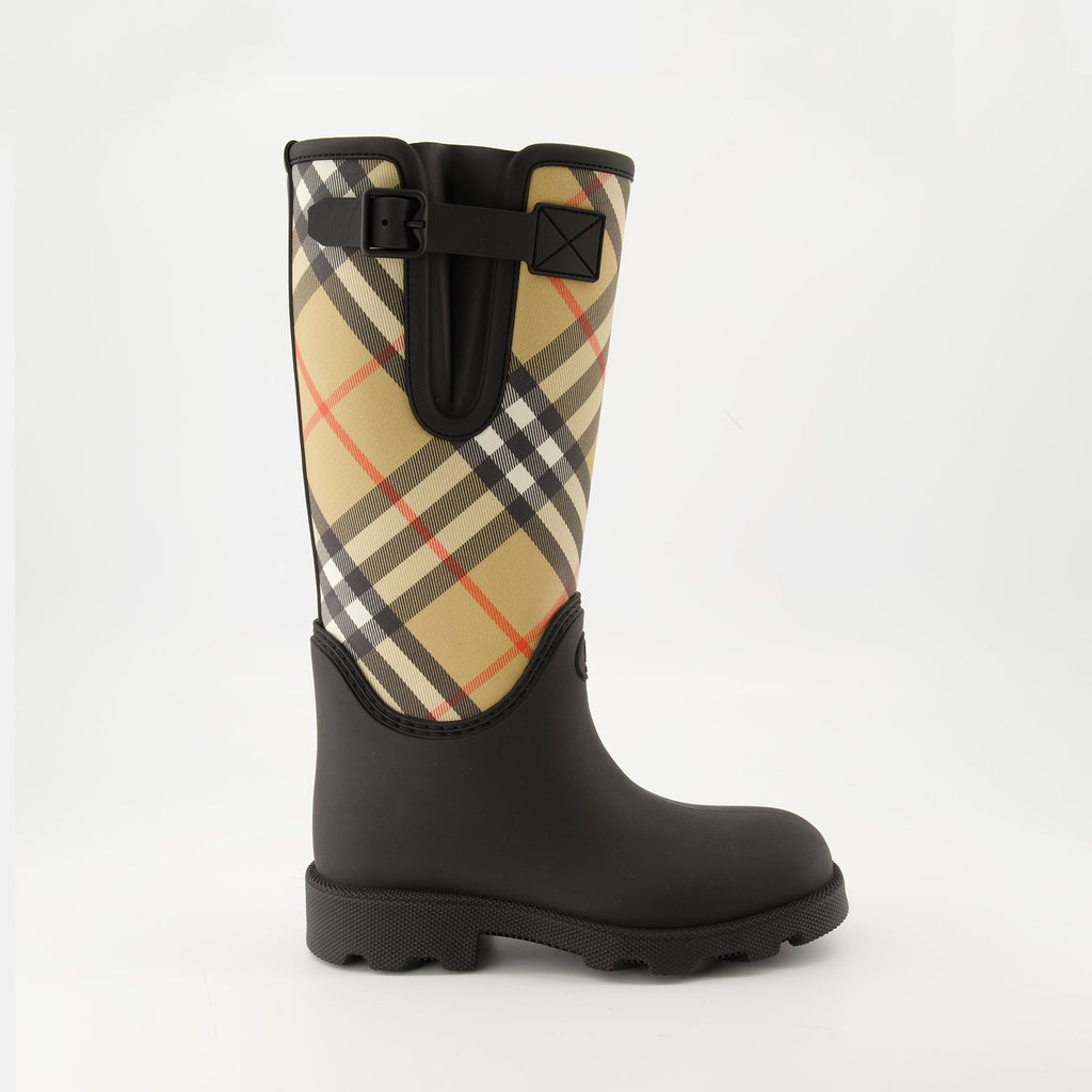 Burberry boots, rubber footwear, Check print shoes, non-slip boots, women's fashion footwear