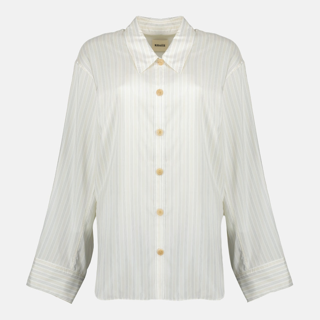 Khaite striped shirt, silk shirt, classic collar shirt, long sleeve shirt, designer womenswear