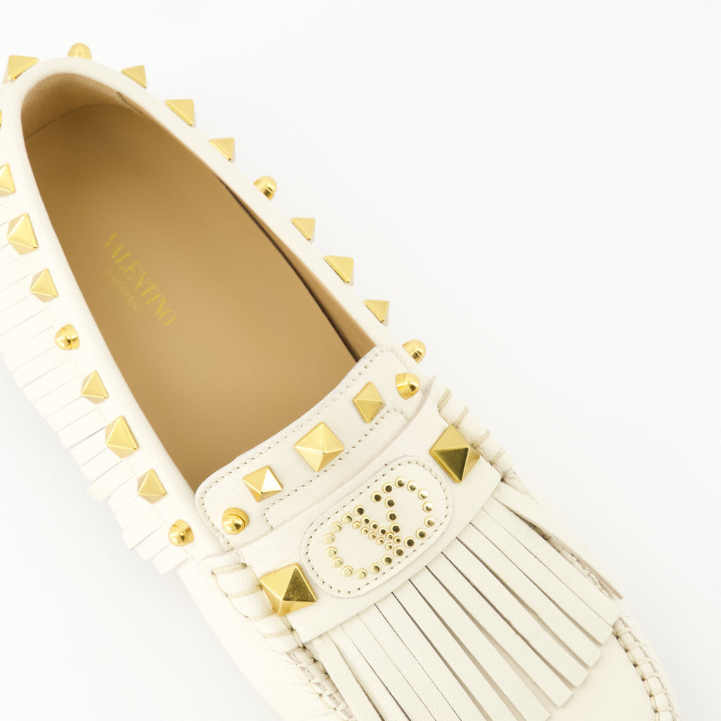 moccasins, Valentino, white leather shoes, designer footwear, VLogo Signature