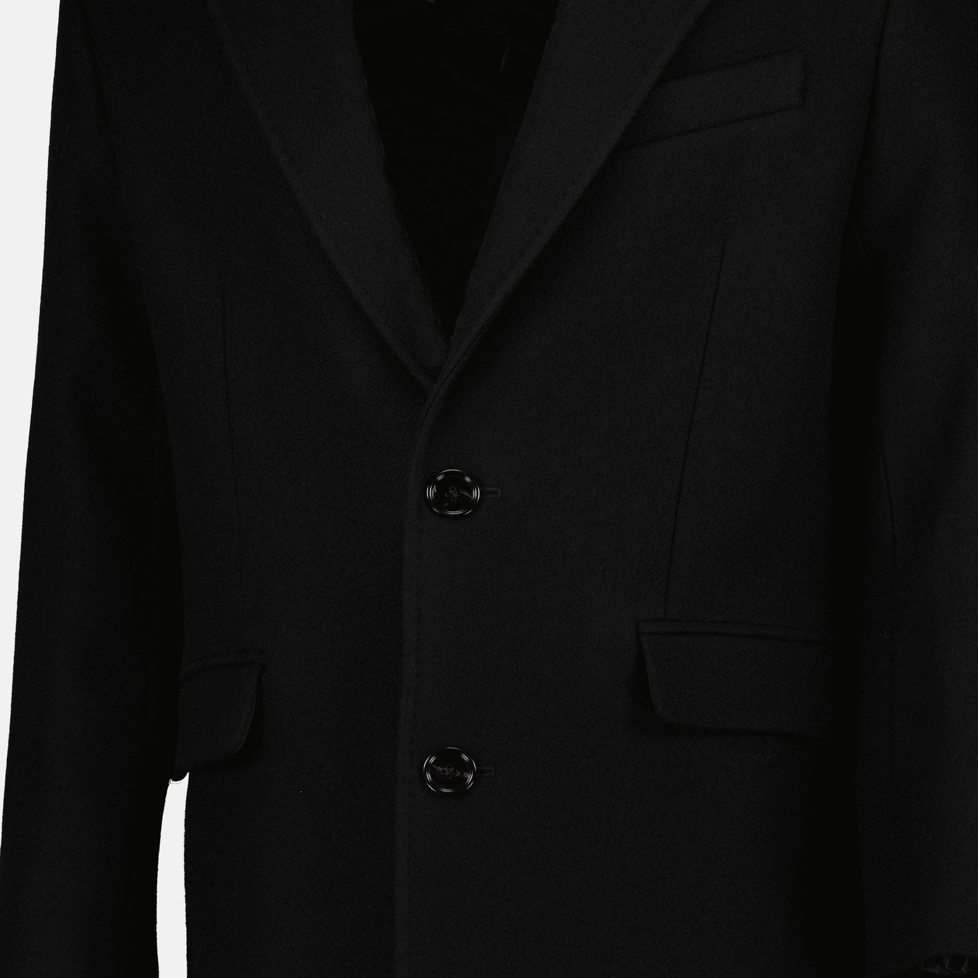 black wool coat, AMI Paris, autumn-winter fashion, classic overcoat, timeless style