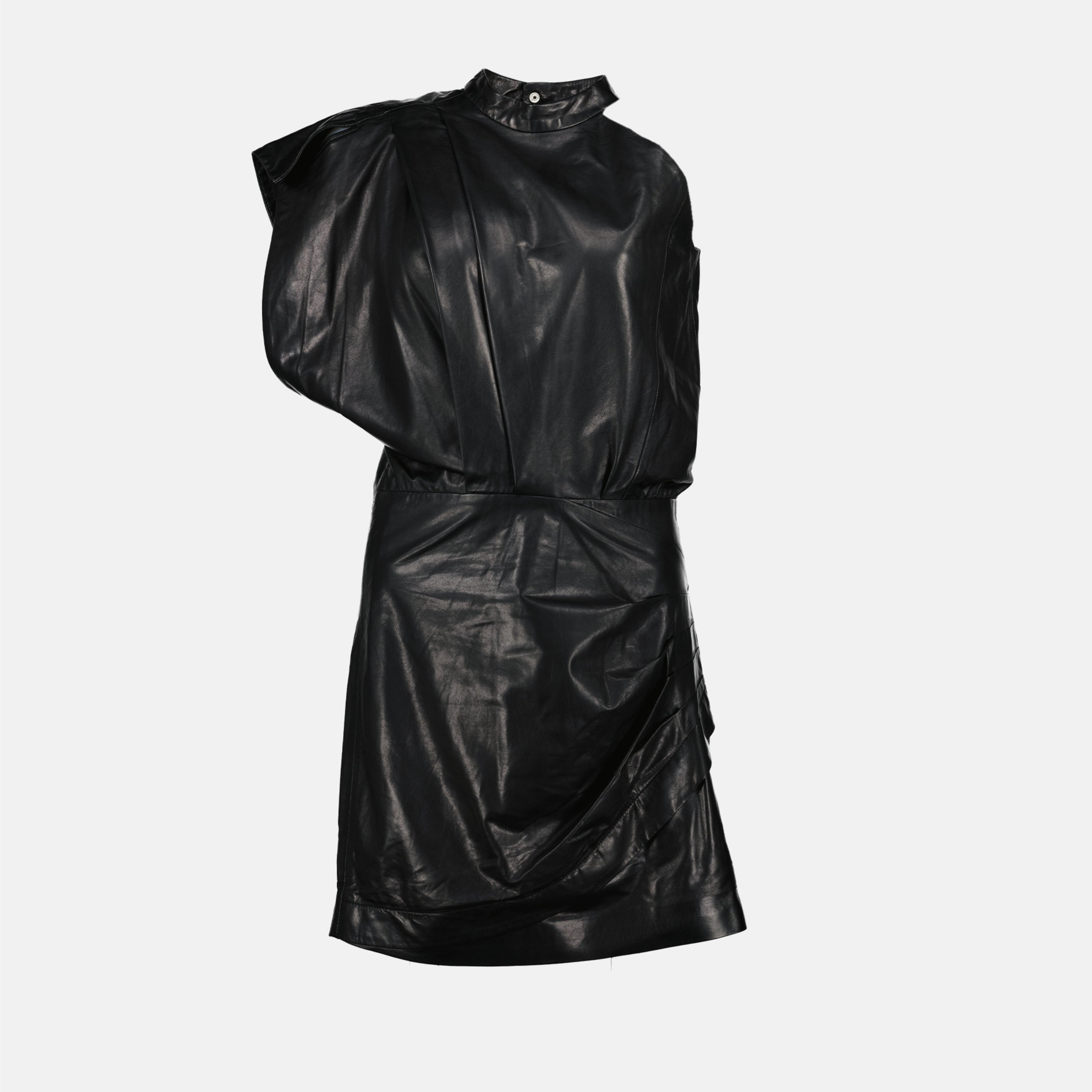 black leather dress, Pernille dress, asymmetrical design, luxury fashion, Spring Summer 2025