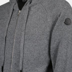 luxury cardigan, wool cashmere blend, zipped cardigan, grey cardigan, Moncler collection