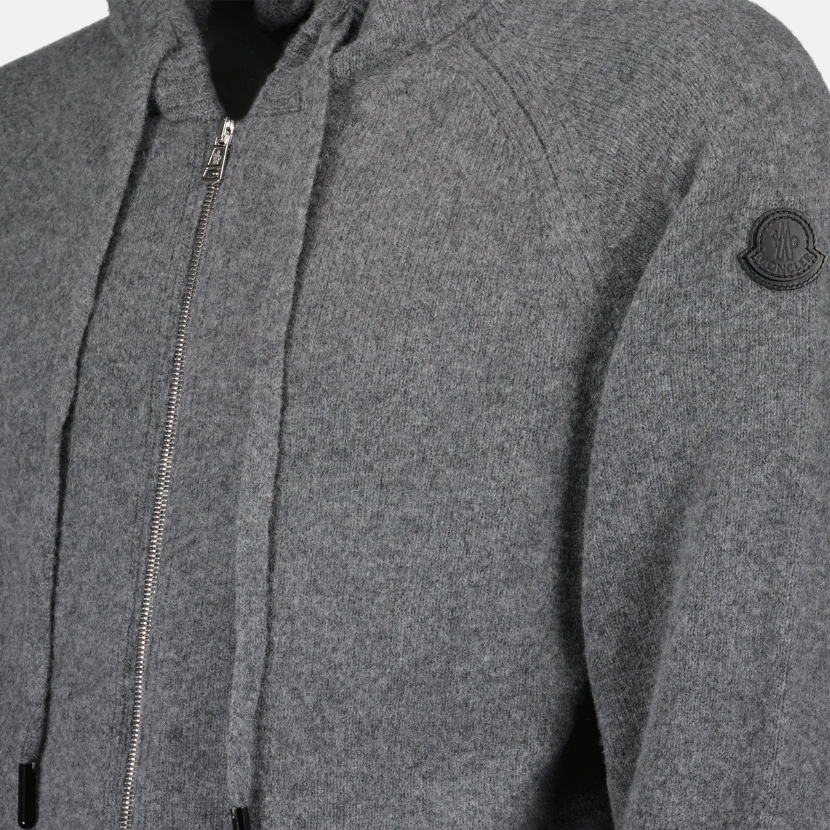 luxury cardigan, wool cashmere blend, zipped cardigan, grey cardigan, Moncler collection