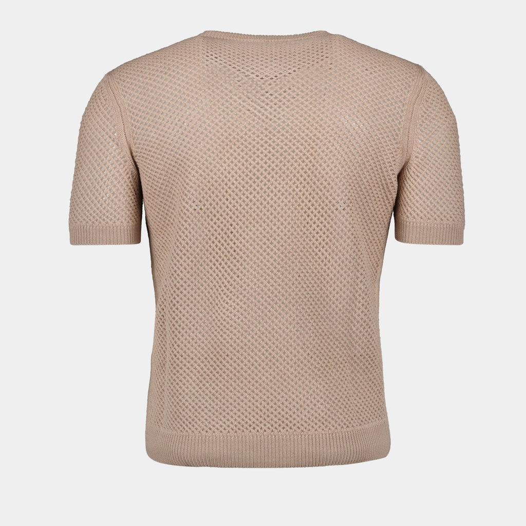 Image d'un pull en coton à mailles beige de Fendi pour hommes - Saison Printemps-Été 2024 - Détail 5