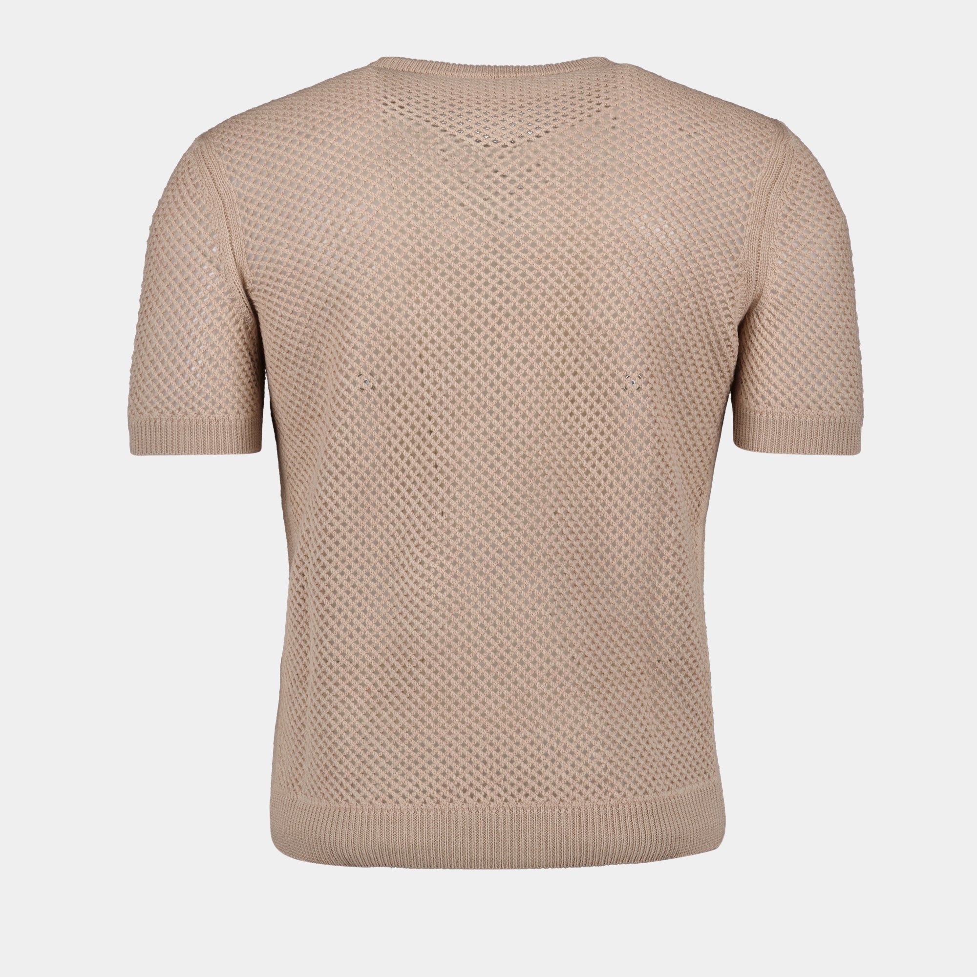 Image d'un pull en coton à mailles beige de Fendi pour hommes - Saison Printemps-Été 2024 - Détail 5