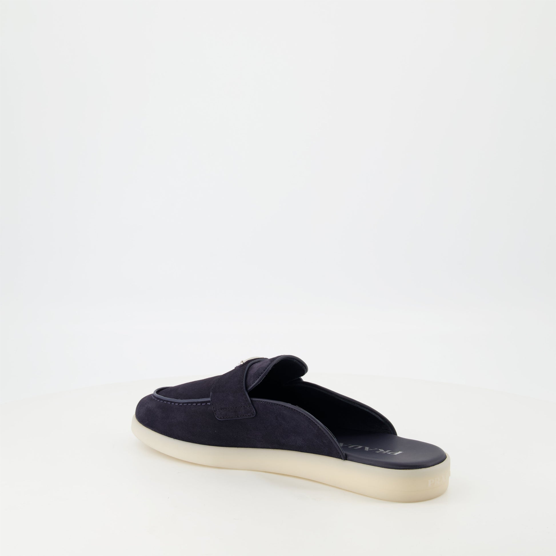 blue suede mules, Prada footwear, men's mules, designer slip-ons, luxury mules