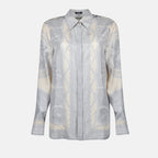 Grey Silk Shirt, La Coupe des Dieux, Versace Shirt, Silk Blouse, Medusa Detail