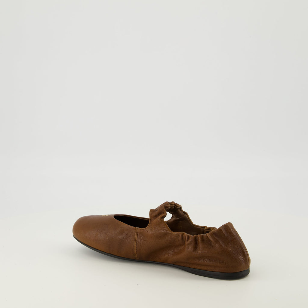 brown leather ballerinas, Miu Miu footwear, nappa leather shoes, elegant slip-on shoes, women's ballerinas