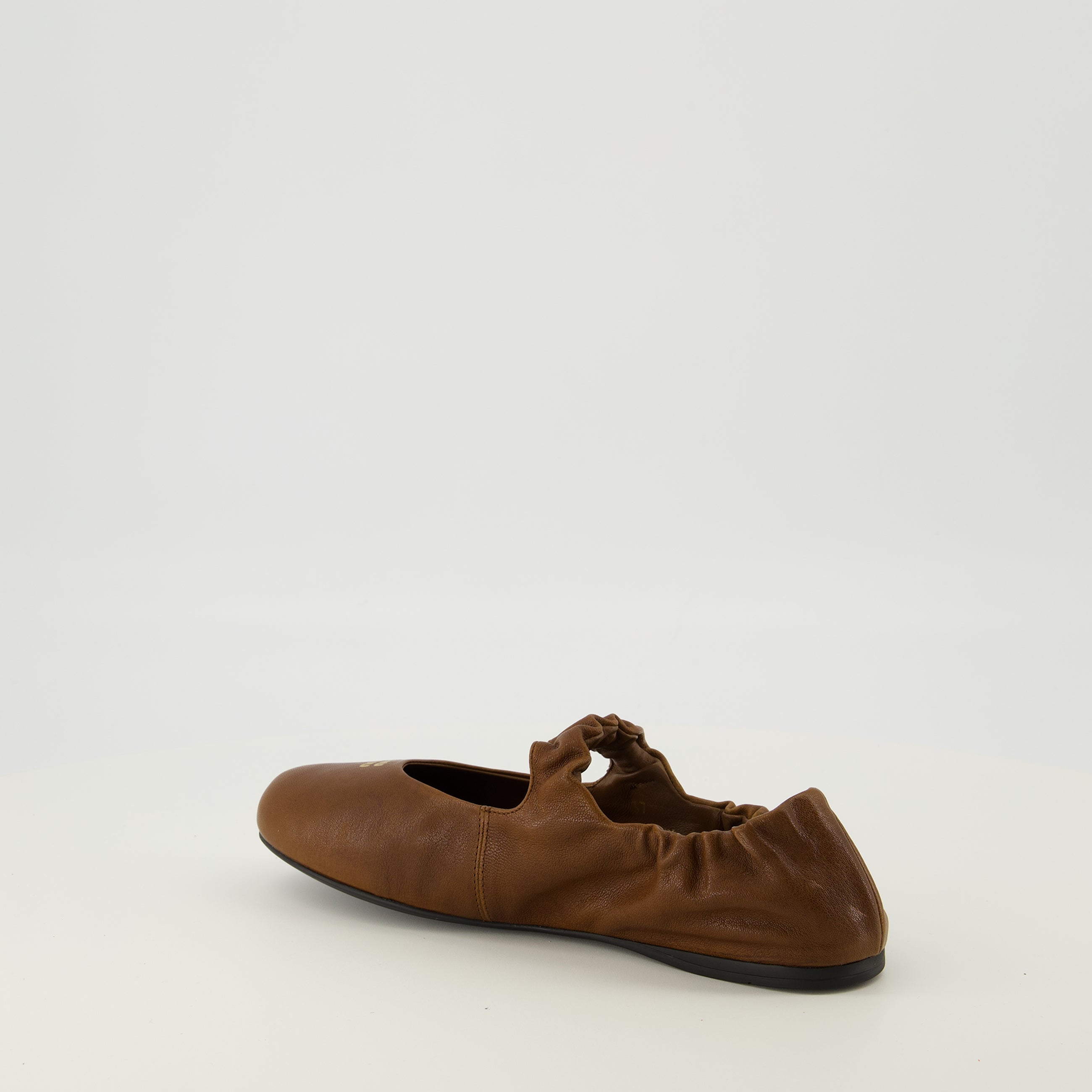brown leather ballerinas, Miu Miu footwear, nappa leather shoes, elegant slip-on shoes, women's ballerinas