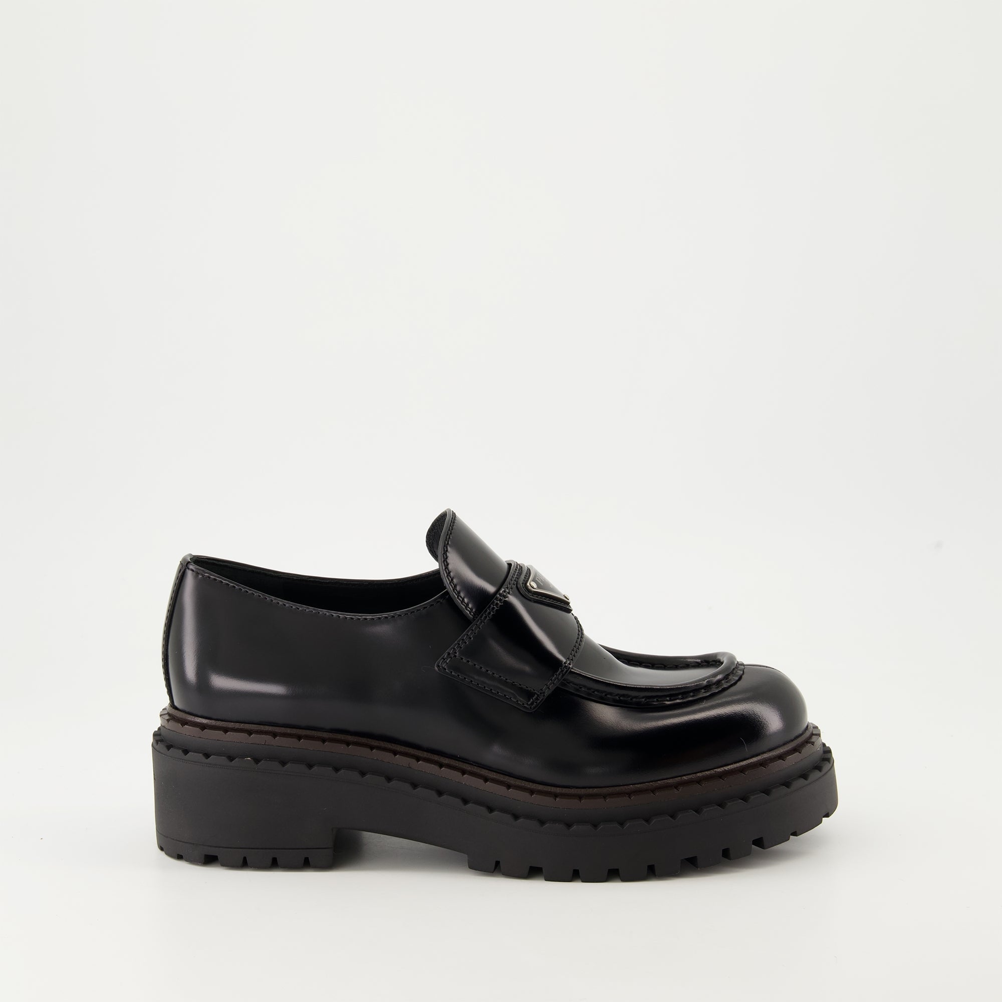   Prada moccasins, black leather shoes, Autumn-Winter 2024, luxury footwear, brushed leather moccasins  