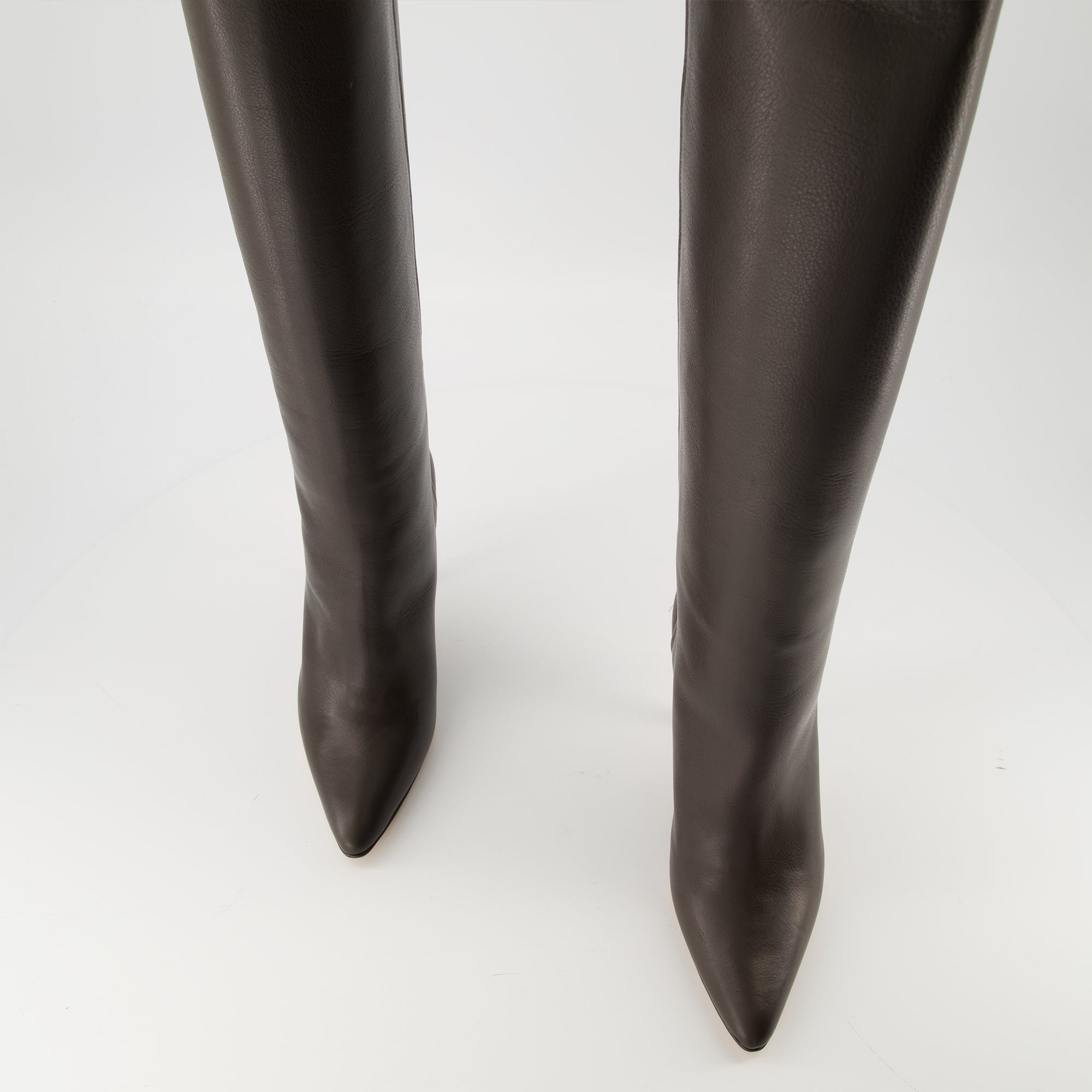 brown boots, Mm6 footwear, calf leather boots, pointed toe shoes, stiletto heel boots