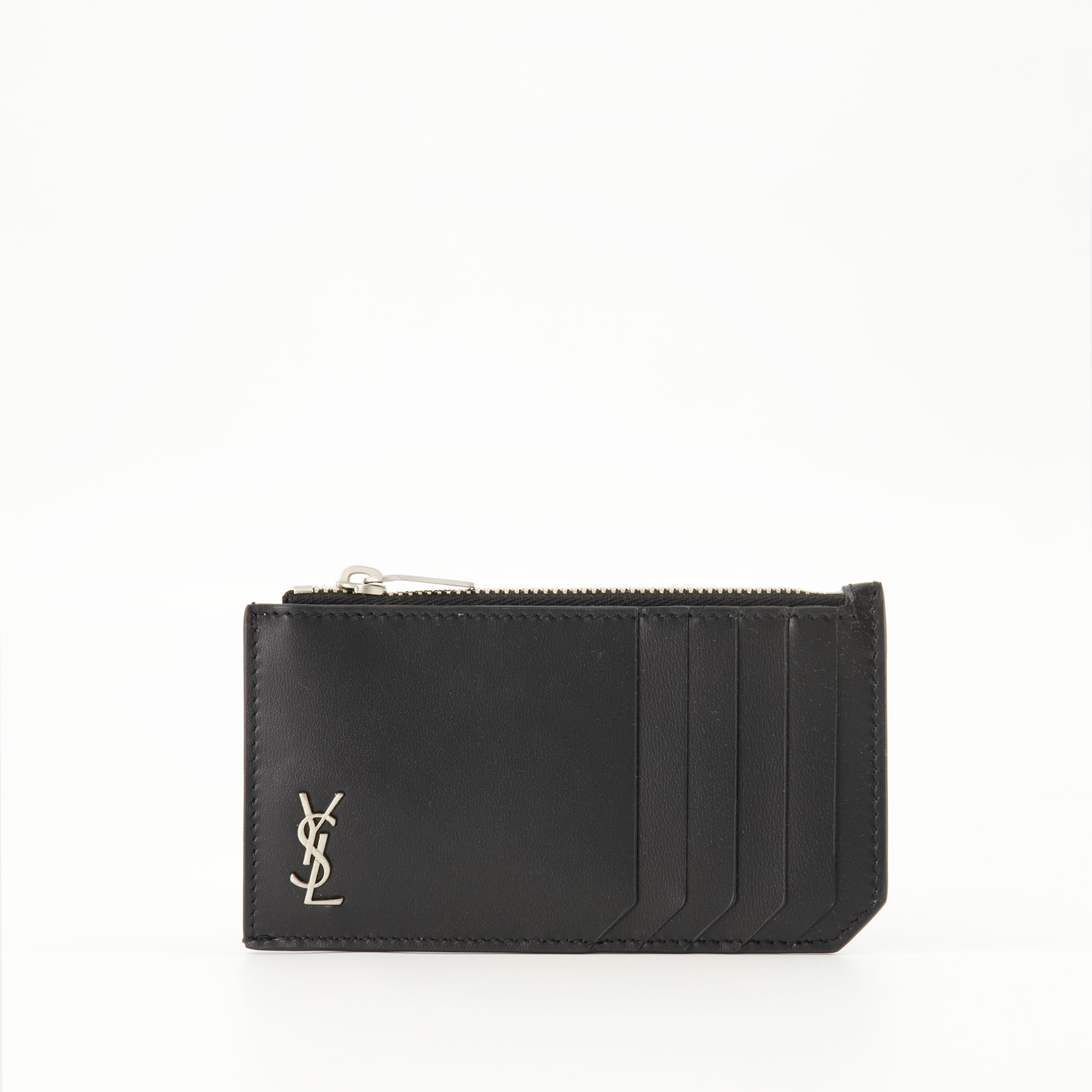 card holder, zipped leather wallet, Saint Laurent accessories, black leather wallet, luxury leather goods