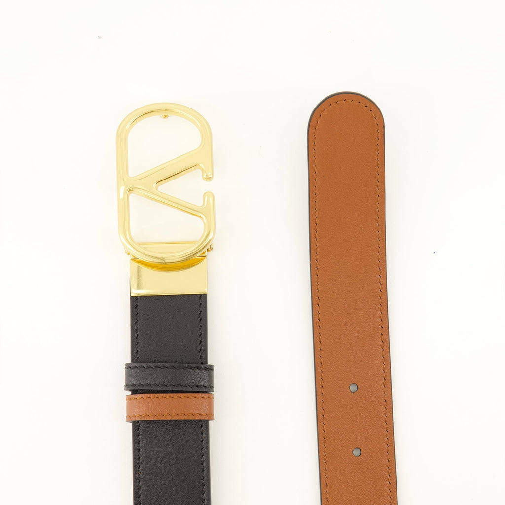 Cintura reversibile in pelle marrone VLogo