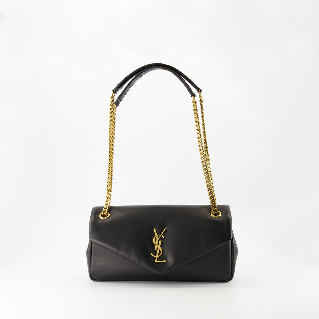 Calypso small bag, leather handbag, Saint Laurent accessories, black lambskin bag, elegant shoulder bag