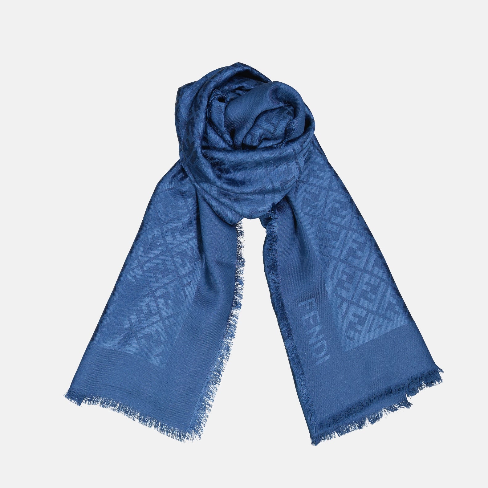 Fendi Shawl, Wool and Silk Shawl, Blue Patterned Shawl, Fall-Winter 2024, Elegant Accessories