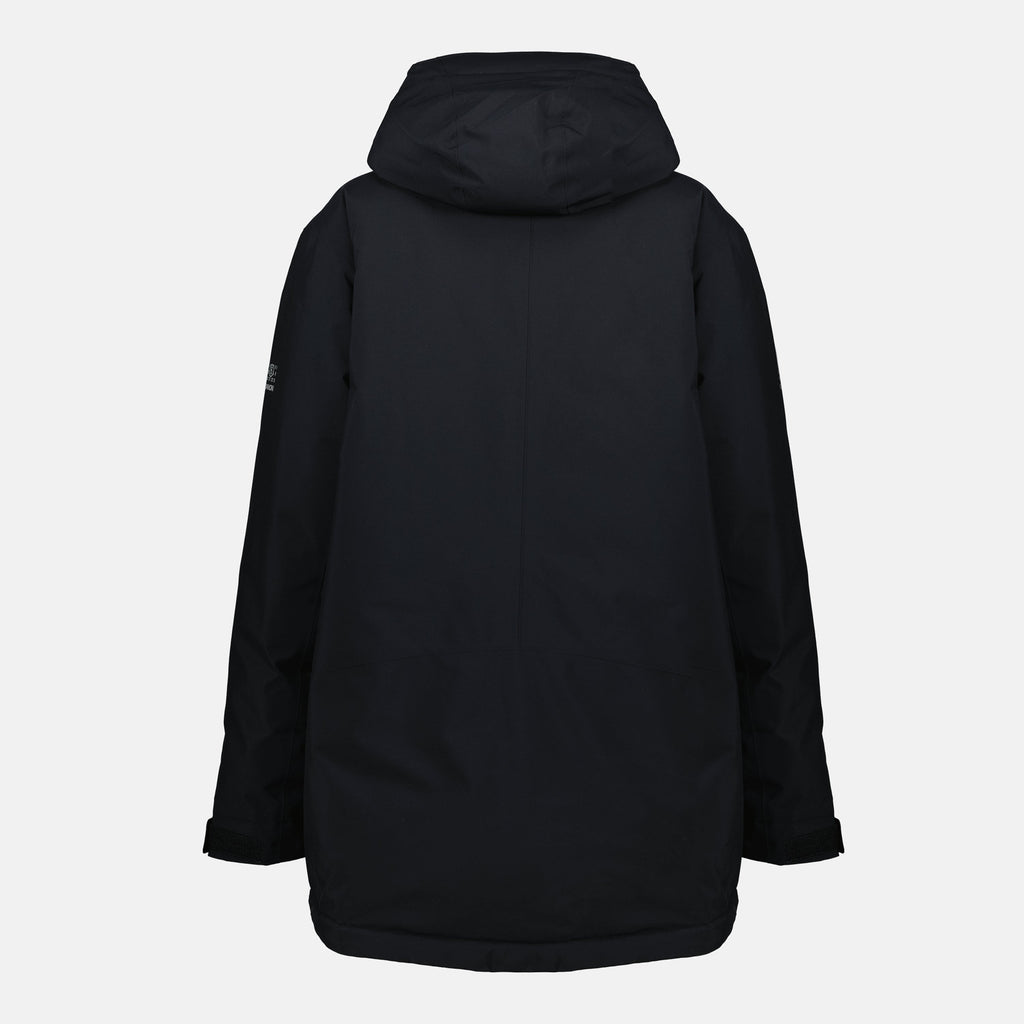 MM6 Salomon parka, down padded parka, black parka, mid-length parka, outerwear for winter