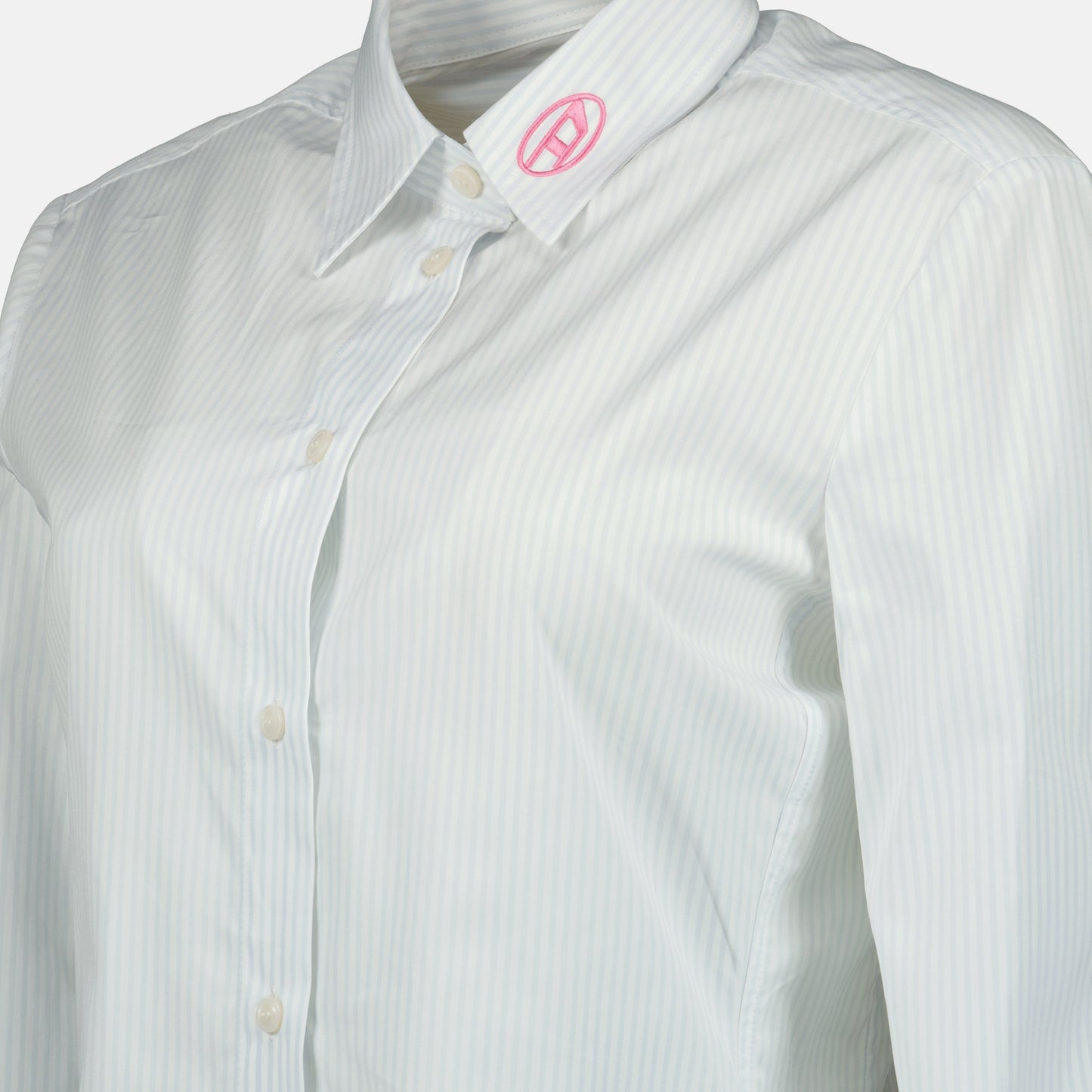 white striped shirt, C-Gisel shirt, classic collar shirt, cotton shirt, embroidered logo shirt