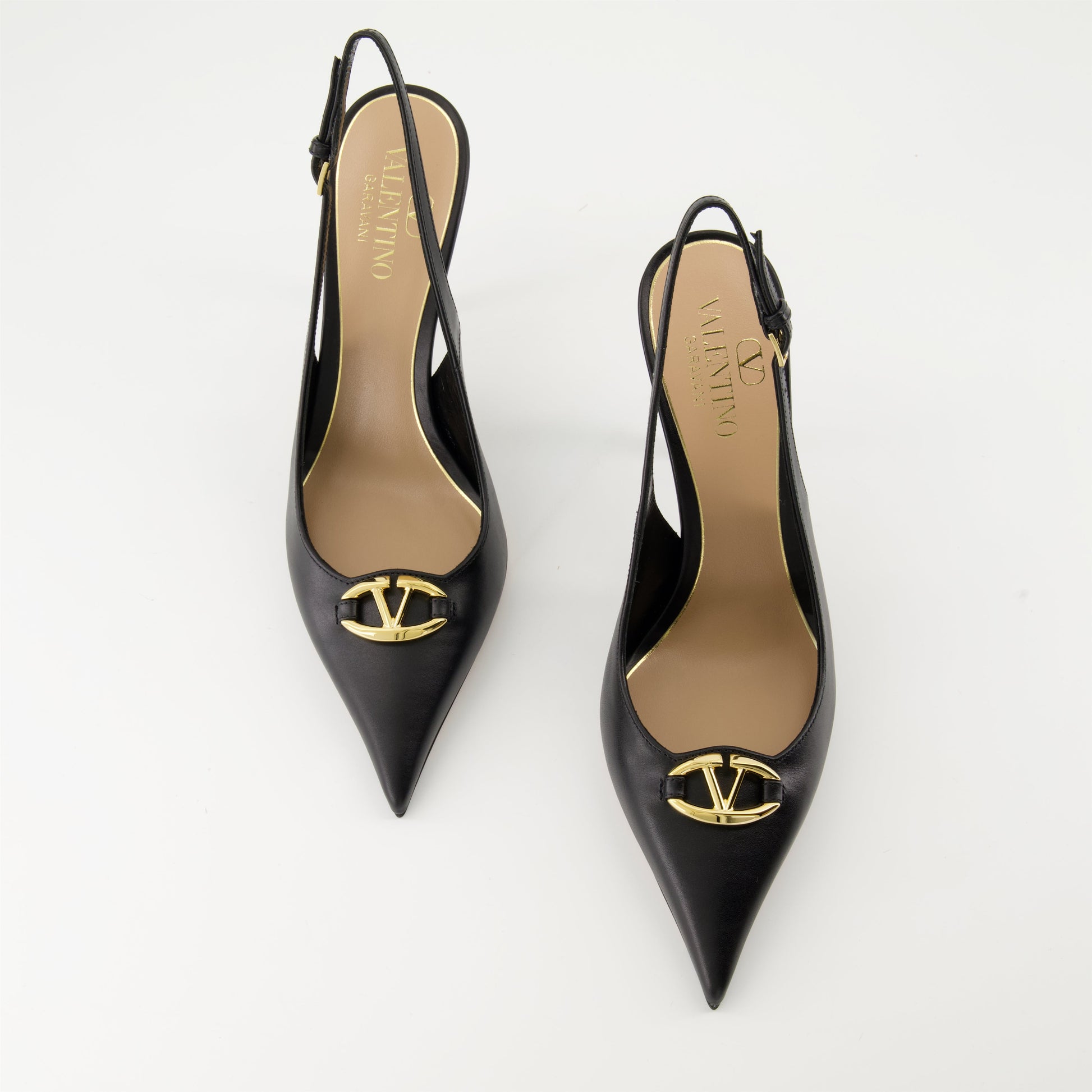 VLogo pumps, Valentino Garavani, black leather pumps, luxury shoes, designer heels