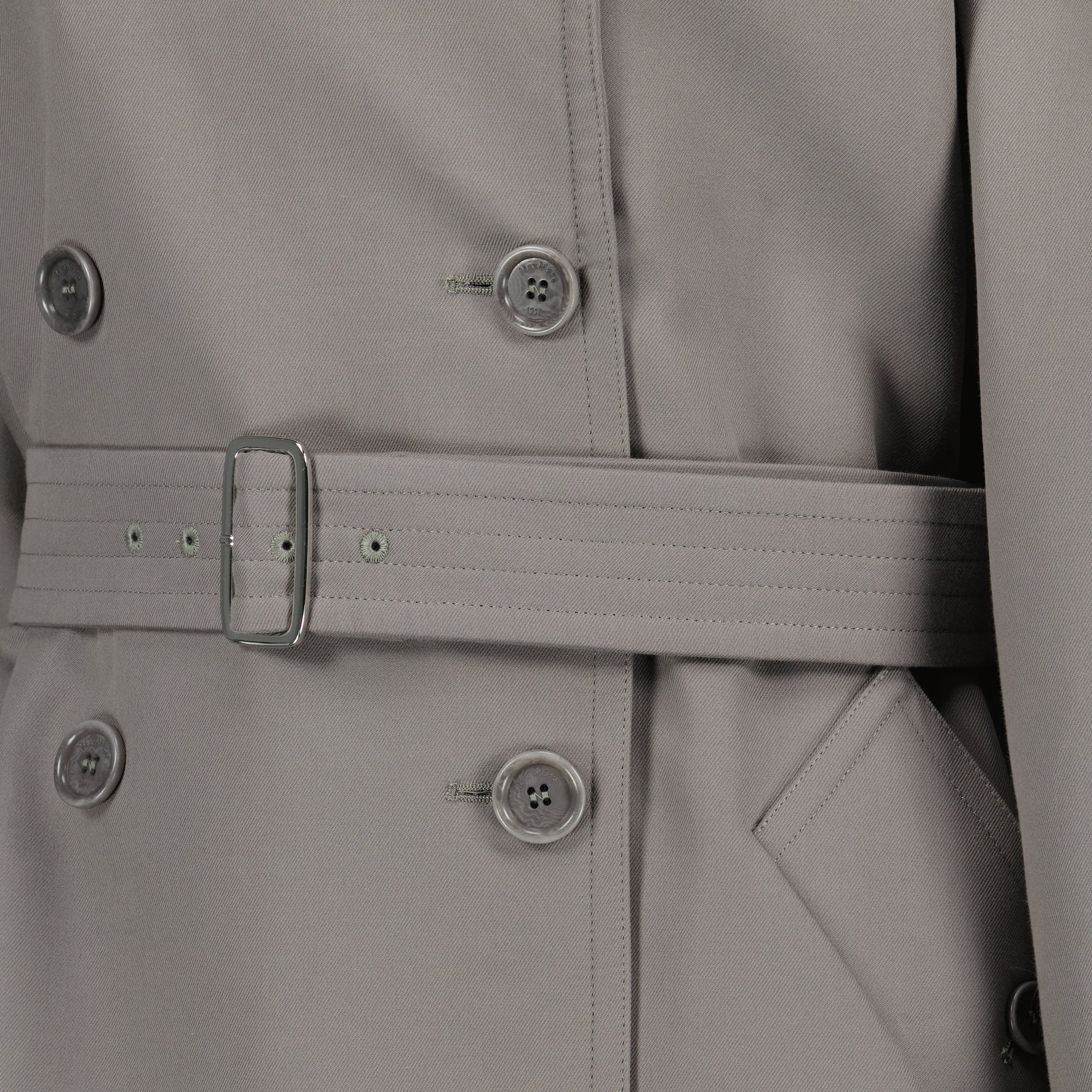 Mid-Length Trench Coat in Grey Cotton Gabardine