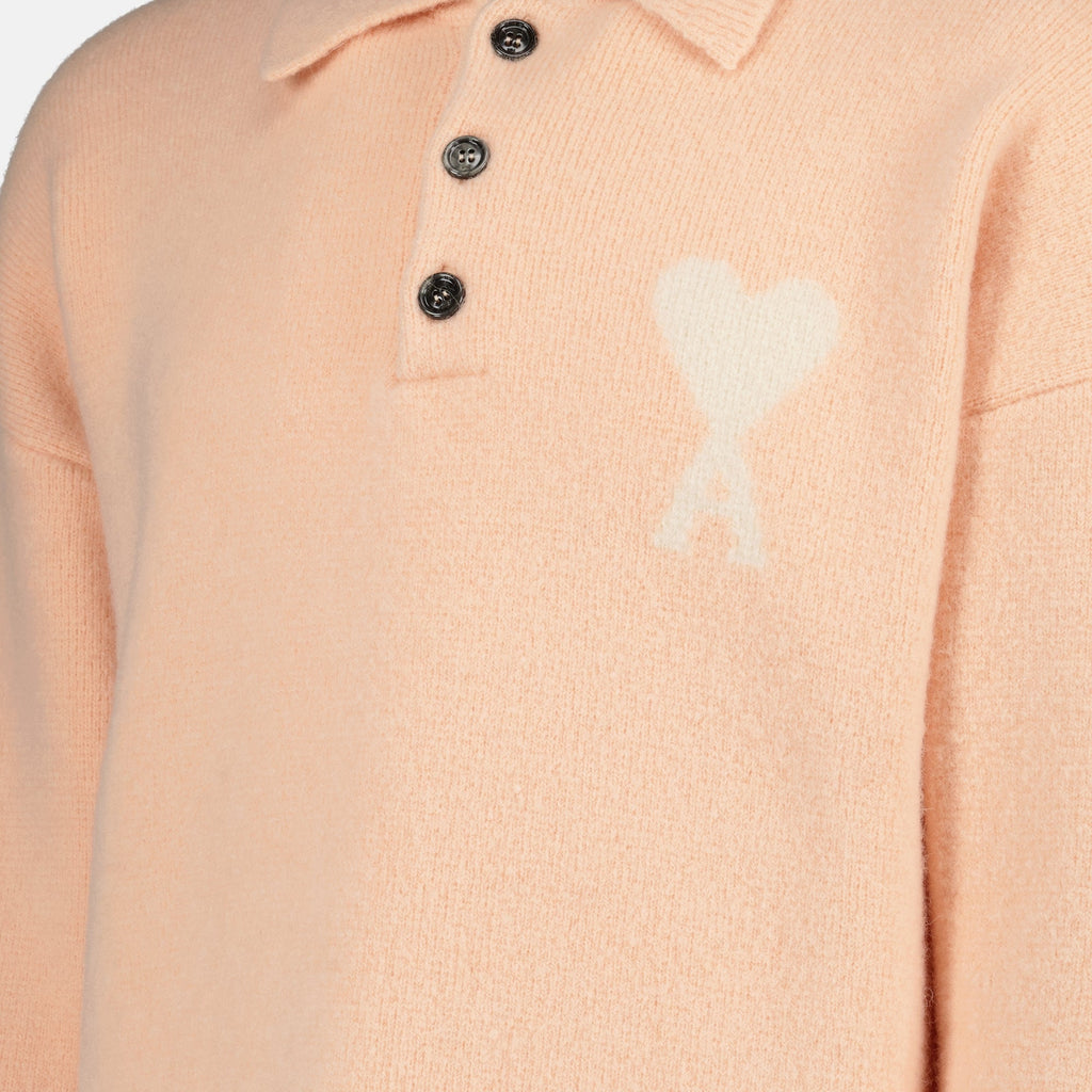 AMI PARIS polo, unisex knitwear, wool and alpaca polo, oversized polo, pale pink polo