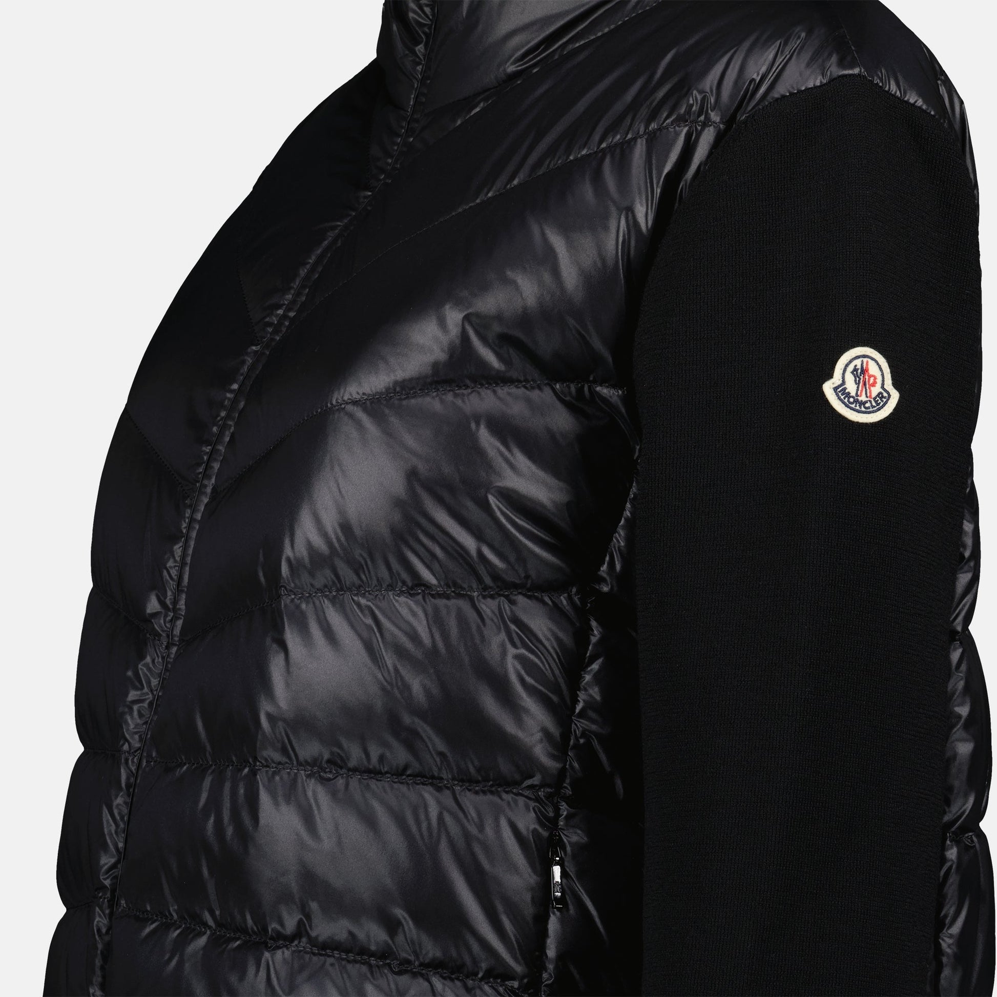 Bi-material jacket, Moncler jacket, black luxury jacket, Autumn-Winter 2024, nylon and wool jacket