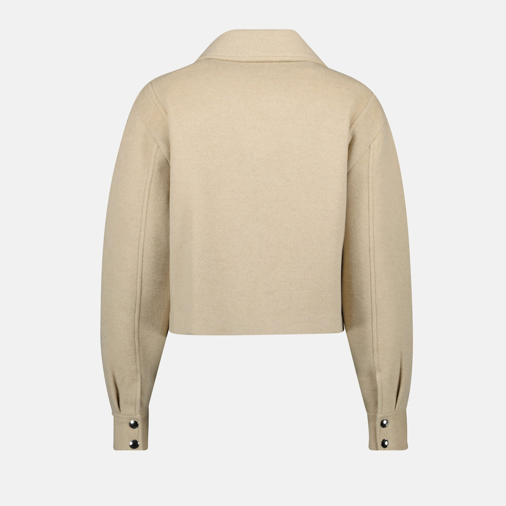 wool jacket, beige jacket, women's outerwear, pointed lapel jacket, fashion jacket