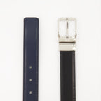 reversible leather belt, Dior belt, luxury accessory, black and navy belt, smooth leather belt