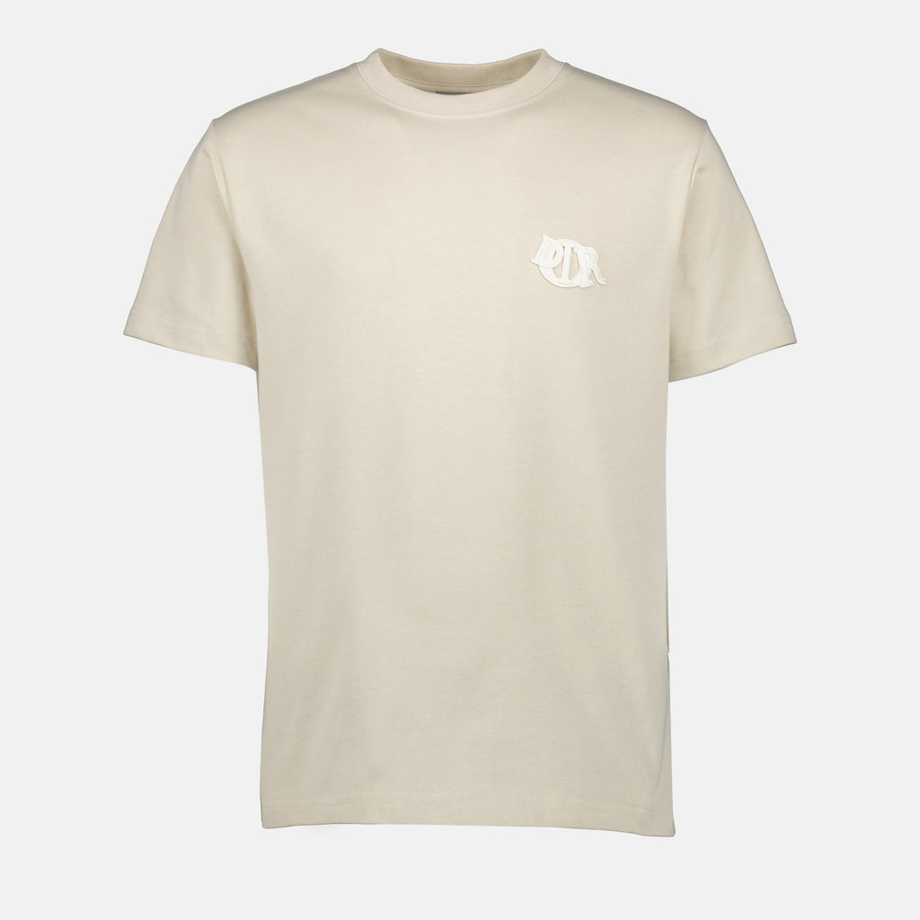 beige t-shirt, logo t-shirt, Dior t-shirt, embroidered logo, men's fashion