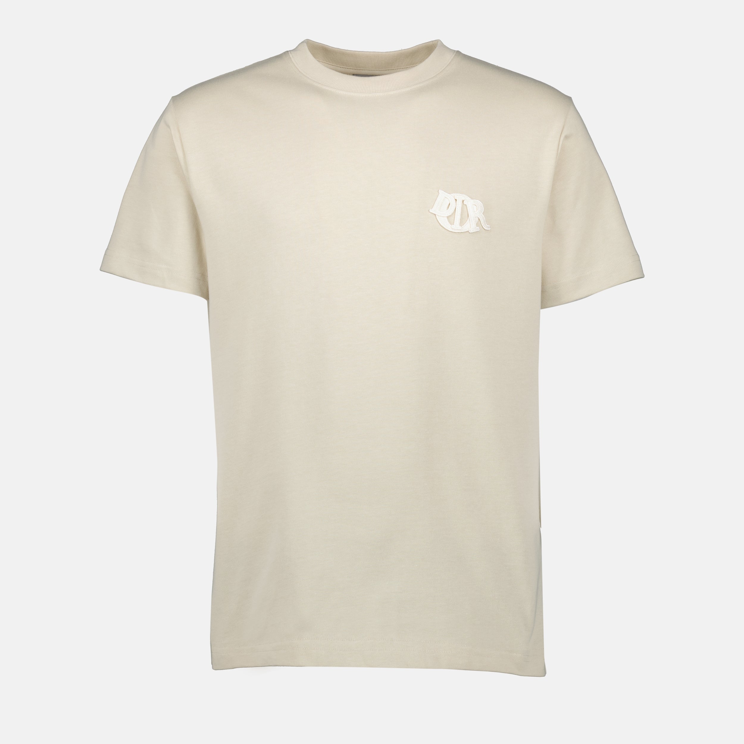beige t-shirt, logo t-shirt, Dior t-shirt, embroidered logo, men's fashion