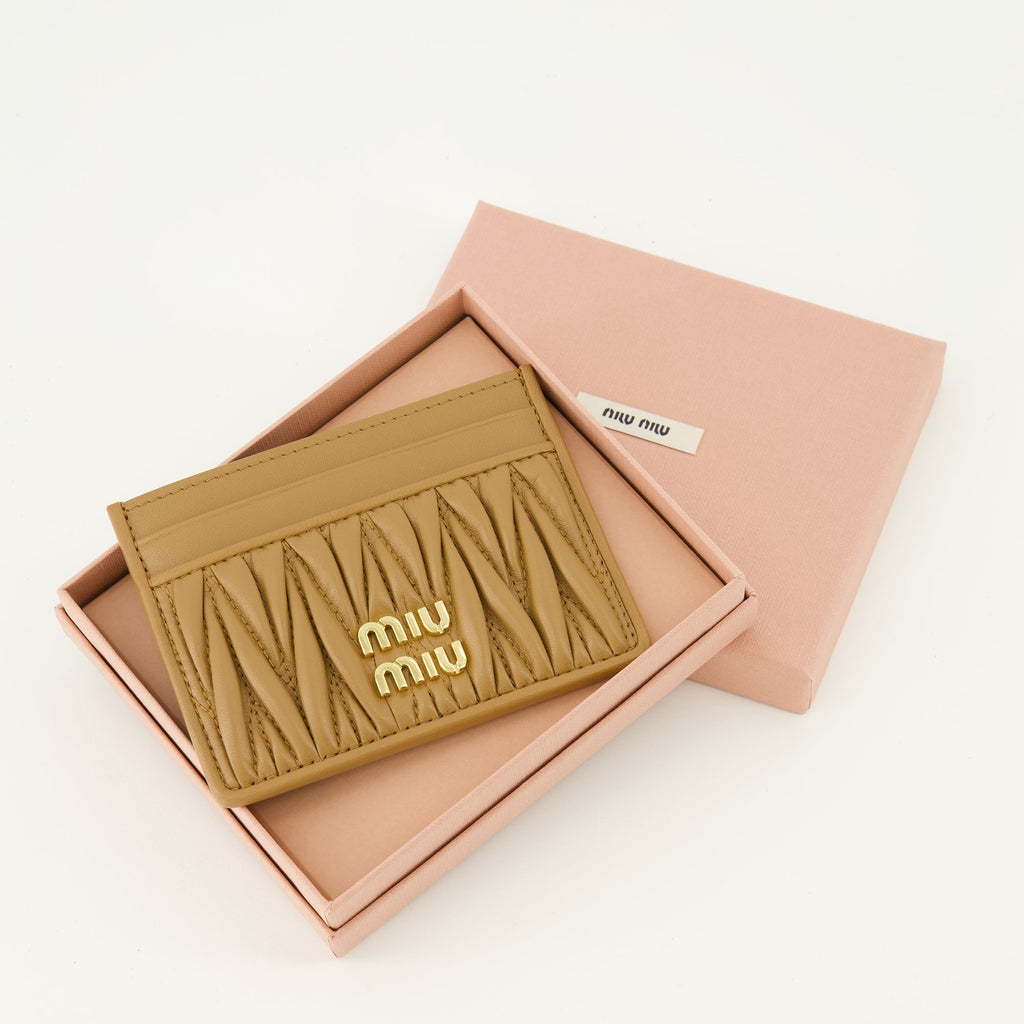 quilted leather cardholder, Miu Miu cardholder, brown leather accessory, luxury cardholder, women's leather wallet