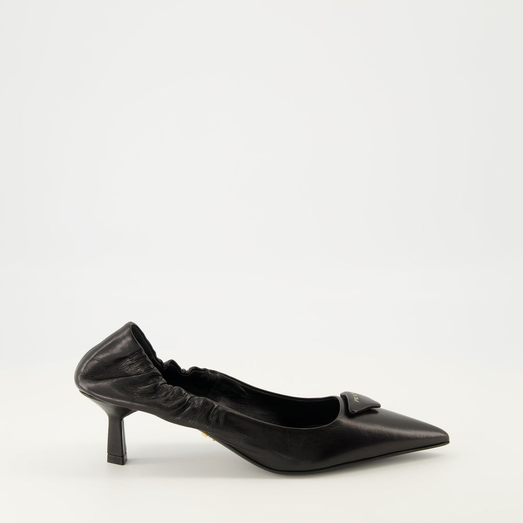 Prada pumps, black leather shoes, slip-on pumps, pointed toe shoes, designer footwear