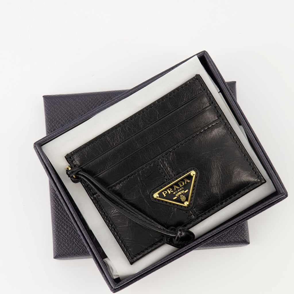 Black Leather Card Holder, Prada Accessories, Card Holder for Essentials, Luxury Leather Goods, Designer Card Holder