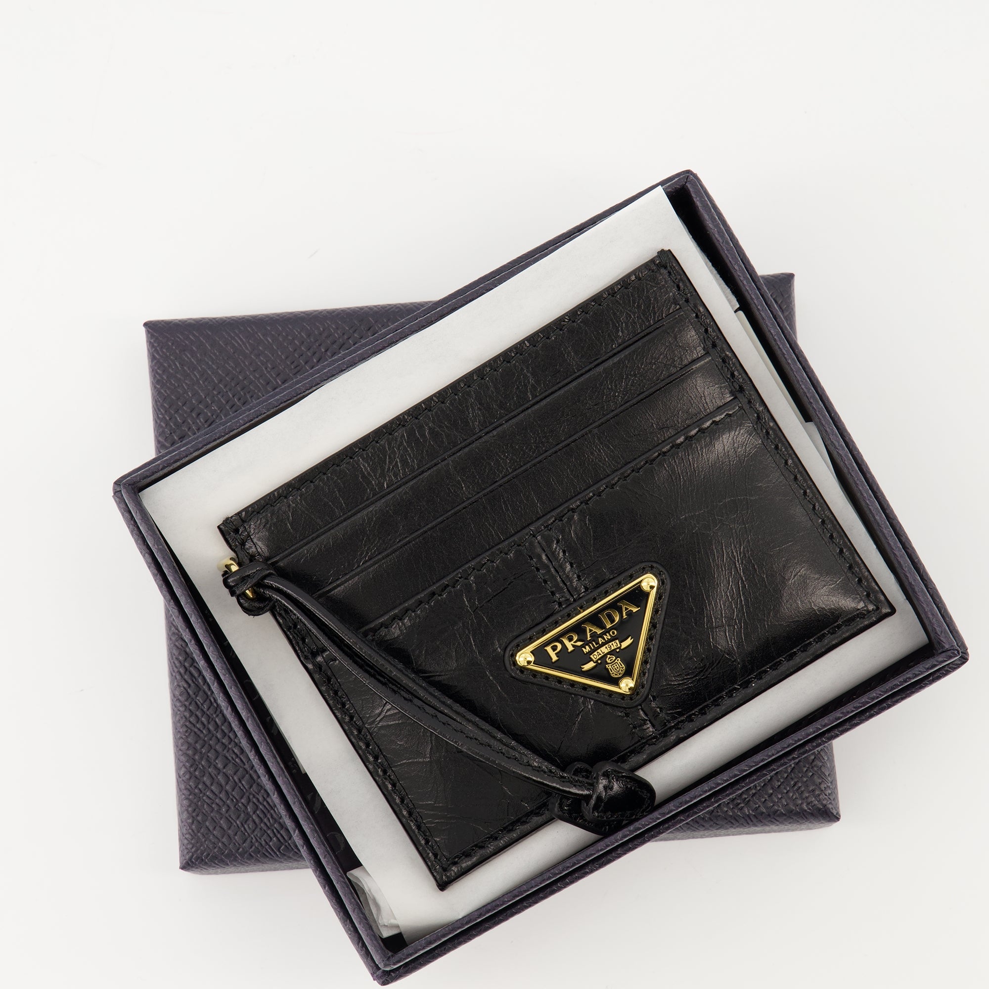 Black Leather Card Holder, Prada Accessories, Card Holder for Essentials, Luxury Leather Goods, Designer Card Holder