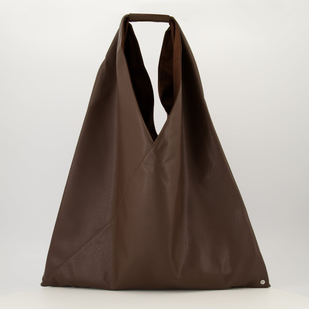 Classic Brown Japanese Bag, MM6 bag, triangular silhouette bag, smooth leather bag, contemporary design bag