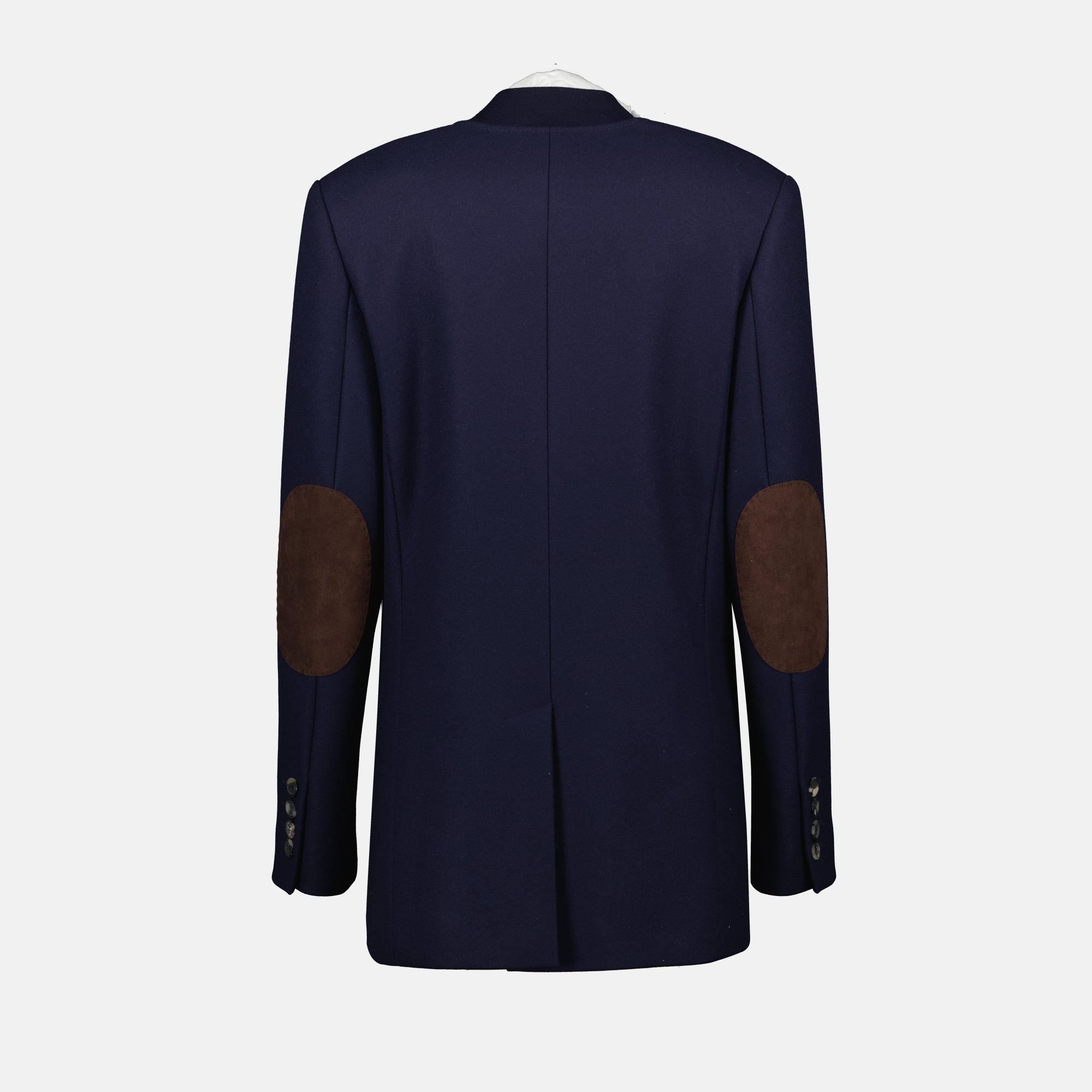 Moschino blazer, navy wool blazer, women's blazer, tailored fit, suede detailing