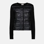 モンクレールの女性用ブラックバイマテリアルカーディガンの画像 - シーズン秋冬2025 - 前面ビュー