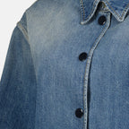 Image of Blue Denim Short Shirt by Prada for Women - Season Autumn-Winter 2025 - Detail View 5