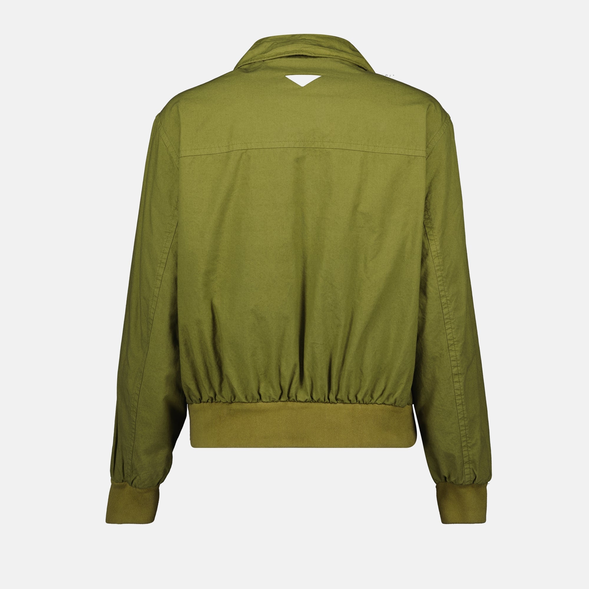 olive green jacket, poplin jacket, Prada jacket, funnel collar jacket, women's outerwear