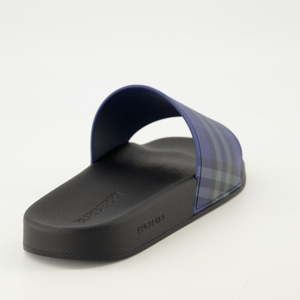 Mules à carreaux bleu marine