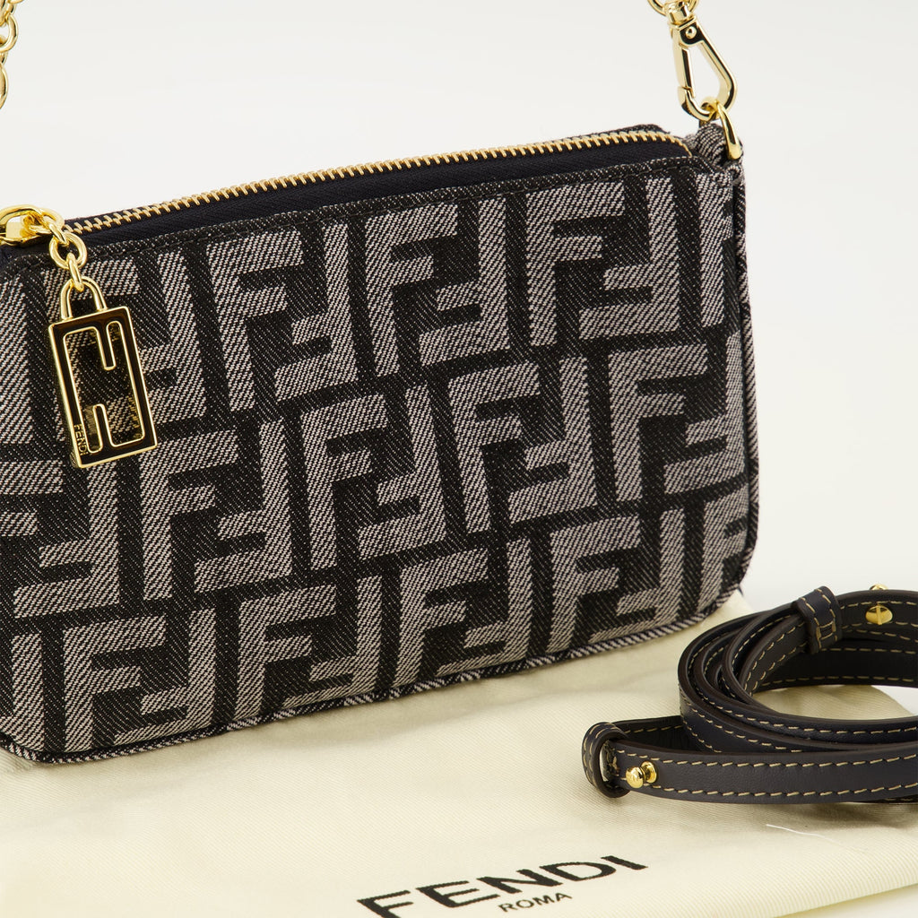 Fendi denim pouch, designer accessories, luxury bags, high-end fashion, autumn-winter collection 2025